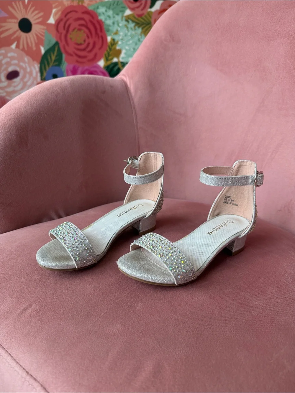 Girls Sparkling Rhinestone Ankle-Strap Dress Sandals